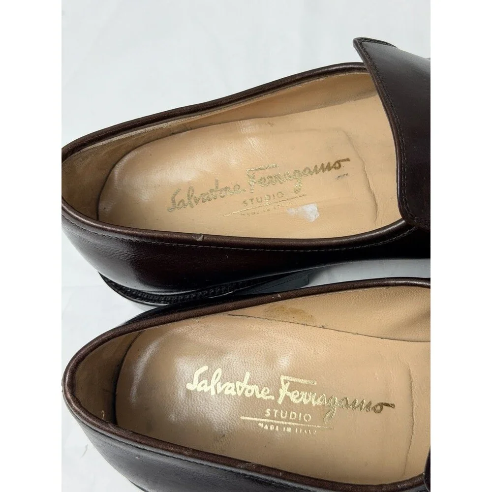 Salvatore Ferragamo Studio Gancini Brown Leather Loafers Men’s 8.5 2E Italy